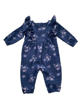City Mouse Size 3-6 Months Blue Pink Floral One Piece Organic Romper Coverall